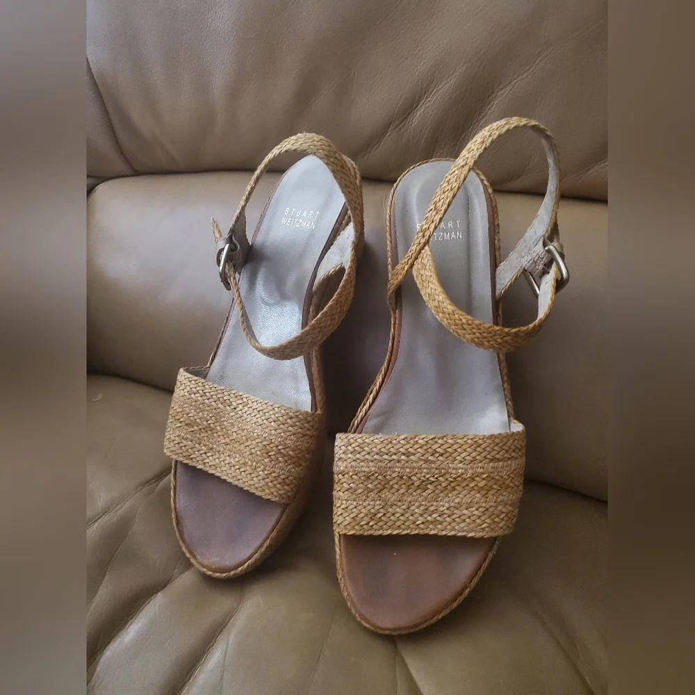 Stuart Weitzman Natural Woven Wedges Espadrilles Shoes M 10